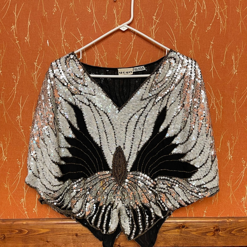 Vintage 1980s Showmax Sequined Cap Shawl